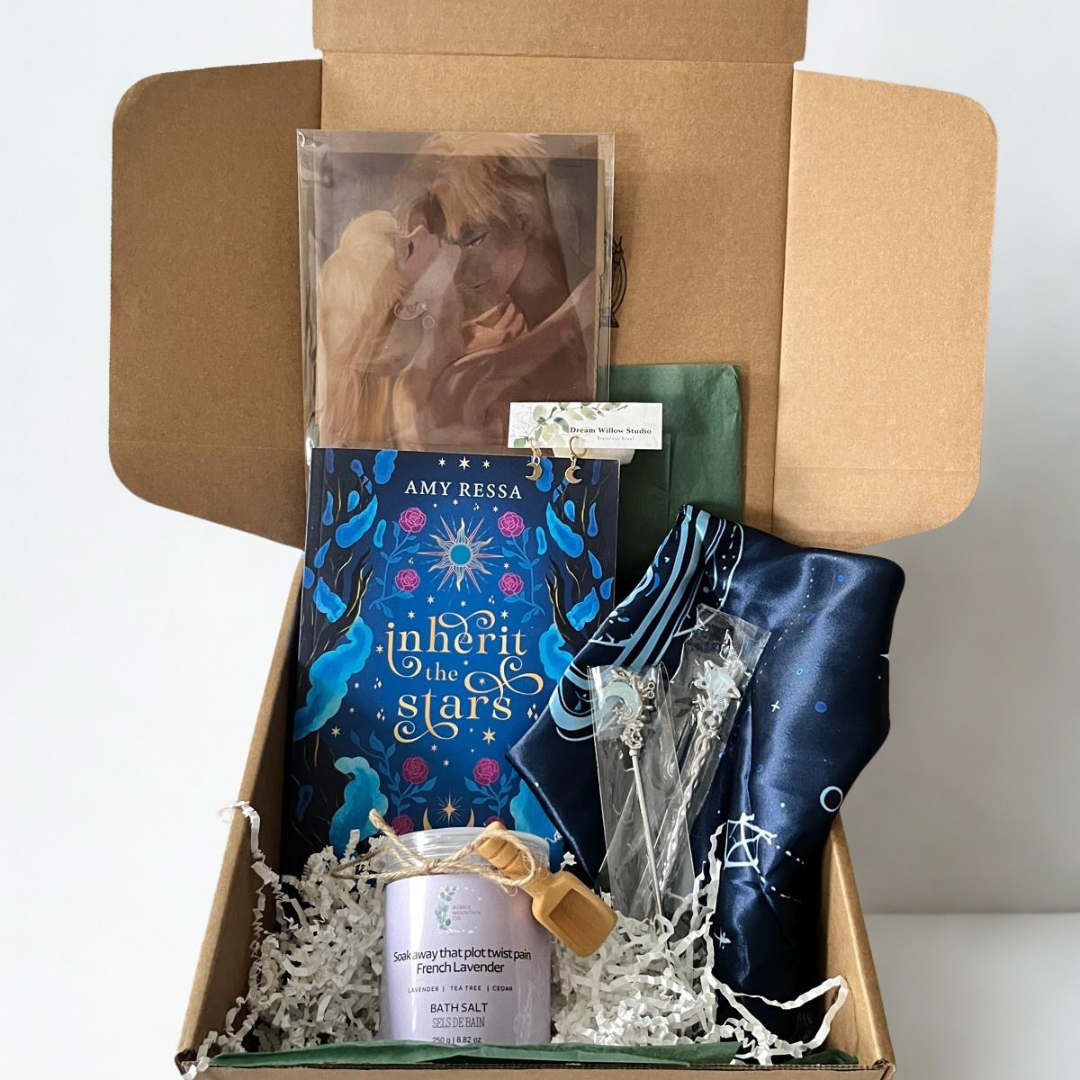 Inherit the Stars by Amy RessaCharacter art by ValentinaDLScarfHairpinsMoon Earrings by Dream Willow Studio Bath Salts by Bubble Mountain Co